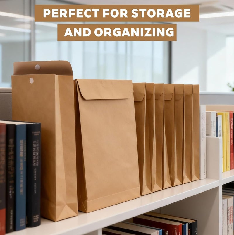 DEEBOX 25 Pack Expandable Large Envelopes 9.4" x 13.2", 200 GSM Mailing Envelopes with Hook and Loop Closure, Manilla Envelope for Documents, Magazines, Photos - Image 5
